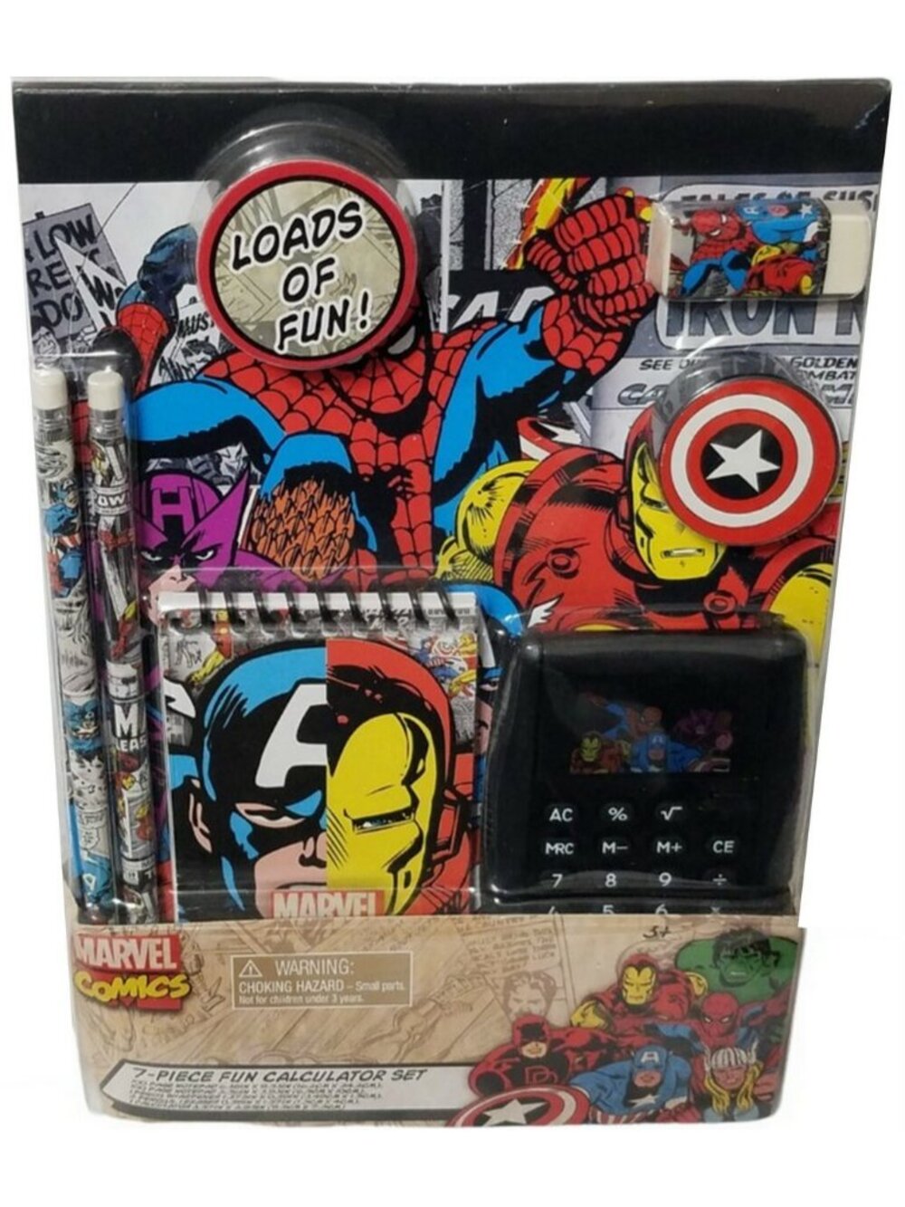 Marvel Classic Superhero 7pcs Calculator & School Supplies Gift Set - NEW
